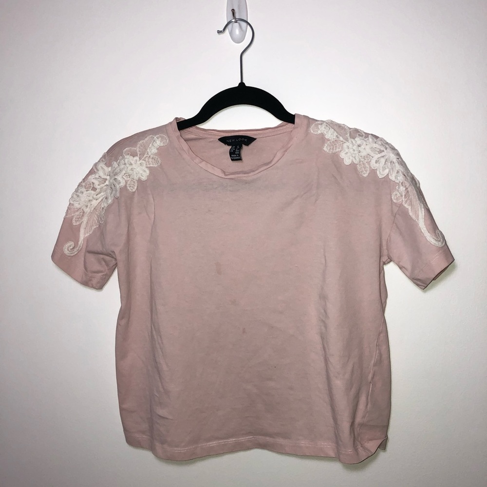 Pink T-shirt with Floral Decal